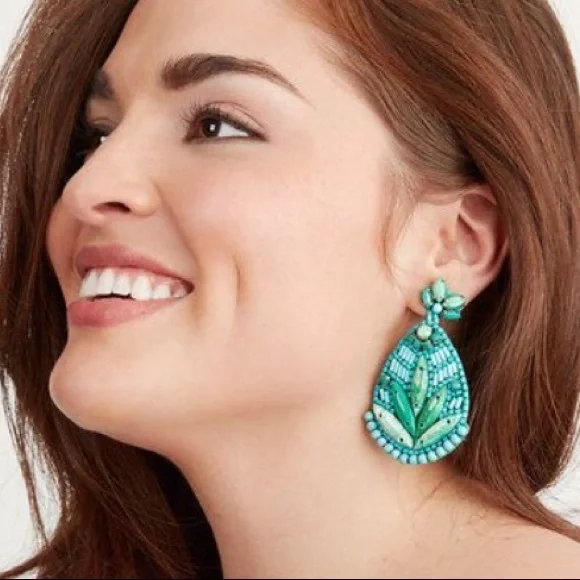 Stella & Dot | Hand-beaded SeaGreen+Turquoise Persephonie Statement Earr… - Picture 5 of 8